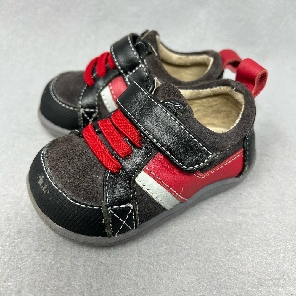 See Kai Run Baby Boy Leather Shoes Size 3 Black Gray Red.